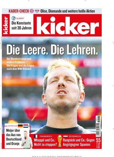 Titelbild der Ausgabe 55/2026 von kicker. Diese Zeitschrift und viele weitere Sportmagazine als Abo oder epaper bei United Kiosk online kaufen.