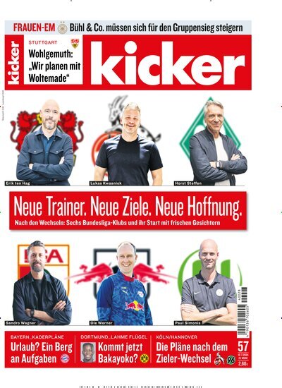 Titelbild der Ausgabe 57/2025 von kicker. Diese Zeitschrift und viele weitere Sportmagazine als Abo oder epaper bei United Kiosk online kaufen.