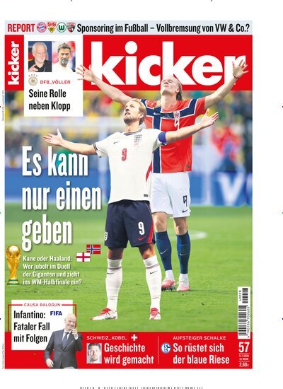 Titelbild der Ausgabe 57/2026 von kicker. Diese Zeitschrift und viele weitere Sportmagazine als Abo oder epaper bei United Kiosk online kaufen.