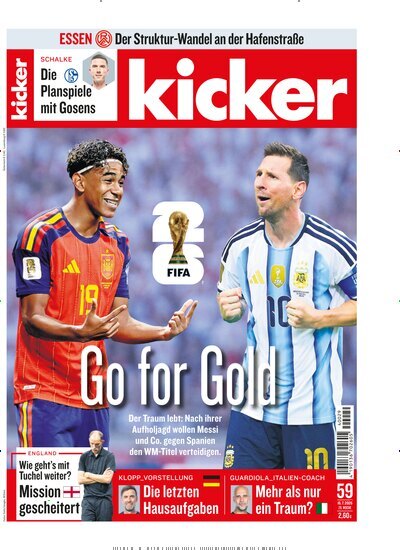 Titelbild der Ausgabe 59/2026 von kicker. Diese Zeitschrift und viele weitere Sportmagazine als Abo oder epaper bei United Kiosk online kaufen.