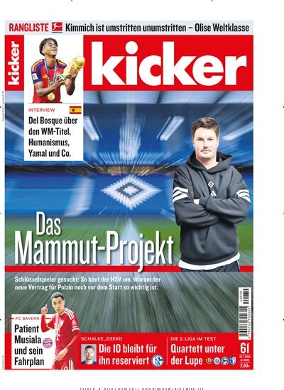 Titelbild der Ausgabe 61/2026 von kicker. Diese Zeitschrift und viele weitere Sportmagazine als Abo oder epaper bei United Kiosk online kaufen.
