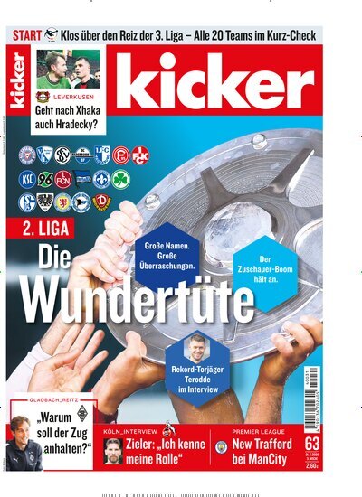 Titelbild der Ausgabe 63/2025 von kicker. Diese Zeitschrift und viele weitere Sportmagazine als Abo oder epaper bei United Kiosk online kaufen.