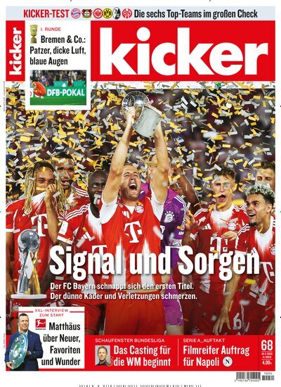 Titelbild der Ausgabe 68/2025 von kicker. Diese Zeitschrift und viele weitere Sportmagazine als Abo oder epaper bei United Kiosk online kaufen.