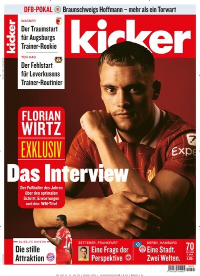 Titelbild der Ausgabe 70/2025 von kicker. Diese Zeitschrift und viele weitere Sportmagazine als Abo oder epaper bei United Kiosk online kaufen.