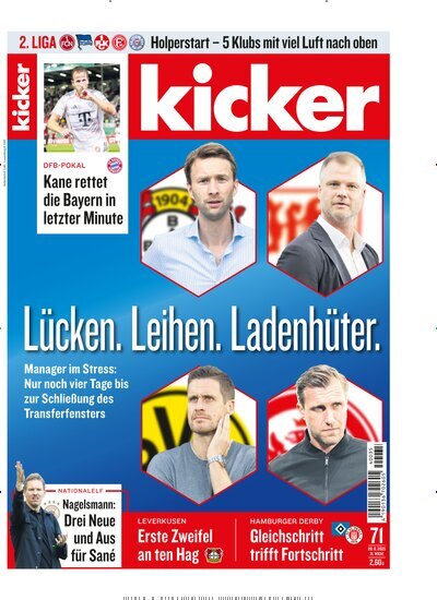 Titelbild der Ausgabe 71/2025 von kicker. Diese Zeitschrift und viele weitere Sportmagazine als Abo oder epaper bei United Kiosk online kaufen.