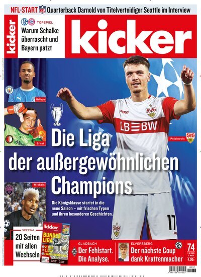 Titelbild der Ausgabe 74/2026 von kicker. Diese Zeitschrift und viele weitere Sportmagazine als Abo oder epaper bei United Kiosk online kaufen.