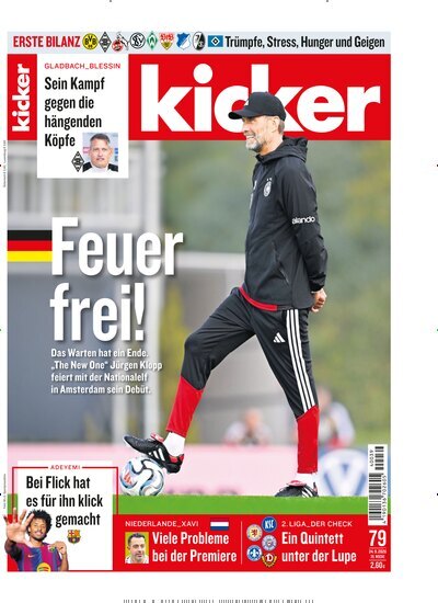 Titelbild der Ausgabe 79/2026 von kicker. Diese Zeitschrift und viele weitere Sportmagazine als Abo oder epaper bei United Kiosk online kaufen.