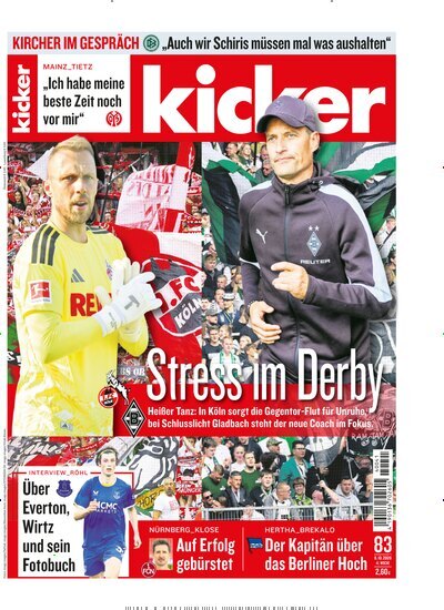 Titelbild der Ausgabe 83/2026 von kicker. Diese Zeitschrift und viele weitere Sportmagazine als Abo oder epaper bei United Kiosk online kaufen.