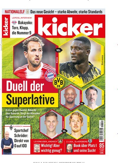 Titelbild der Ausgabe 85/2025 von kicker. Diese Zeitschrift und viele weitere Sportmagazine als Abo oder epaper bei United Kiosk online kaufen.