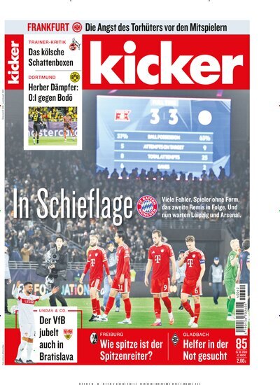 Titelbild der Ausgabe 85/2026 von kicker. Diese Zeitschrift und viele weitere Sportmagazine als Abo oder epaper bei United Kiosk online kaufen.