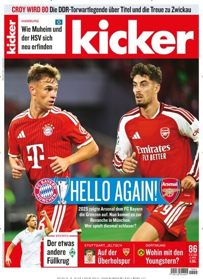 Titelbild der Ausgabe 86/2026 von kicker. Diese Zeitschrift und viele weitere Sportmagazine als Abo oder epaper bei United Kiosk online kaufen.