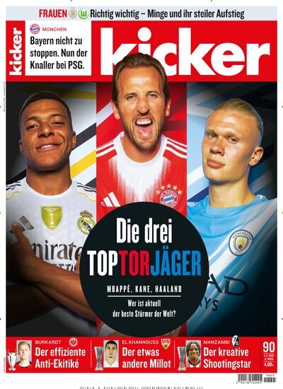 Titelbild der Ausgabe 90/2025 von kicker. Diese Zeitschrift und viele weitere Sportmagazine als Abo oder epaper bei United Kiosk online kaufen.