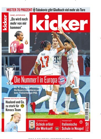 Titelbild der Ausgabe 91/2025 von kicker. Diese Zeitschrift und viele weitere Sportmagazine als Abo oder epaper bei United Kiosk online kaufen.