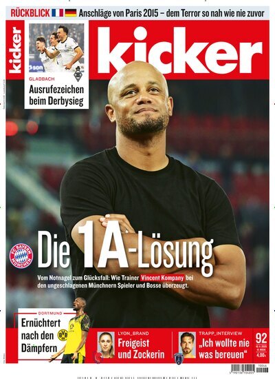 Titelbild der Ausgabe 92/2025 von kicker. Diese Zeitschrift und viele weitere Sportmagazine als Abo oder epaper bei United Kiosk online kaufen.