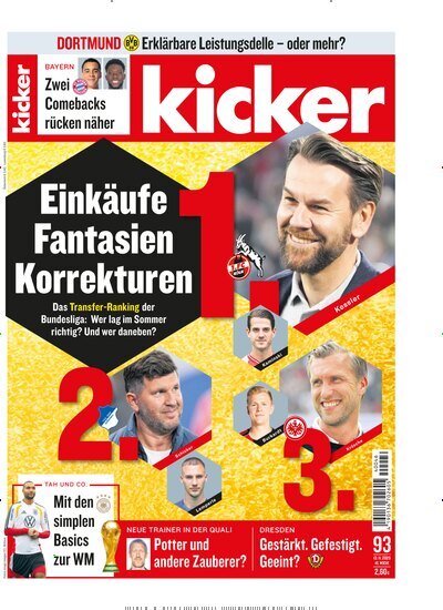 Titelbild der Ausgabe 93/2025 von kicker. Diese Zeitschrift und viele weitere Sportmagazine als Abo oder epaper bei United Kiosk online kaufen.