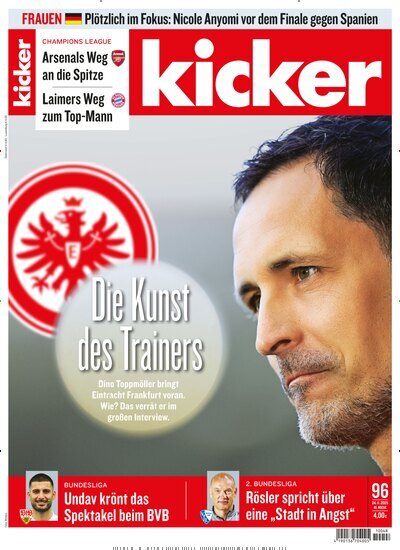 Titelbild der Ausgabe 96/2025 von kicker. Diese Zeitschrift und viele weitere Sportmagazine als Abo oder epaper bei United Kiosk online kaufen.