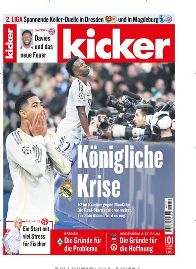 Titelbild der Ausgabe 101/2025 von kicker. Diese Zeitschrift und viele weitere Sportmagazine als Abo oder epaper bei United Kiosk online kaufen.