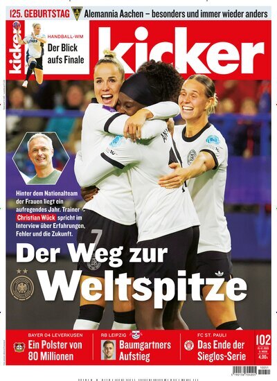 Titelbild der Ausgabe 102/2025 von kicker. Diese Zeitschrift und viele weitere Sportmagazine als Abo oder epaper bei United Kiosk online kaufen.