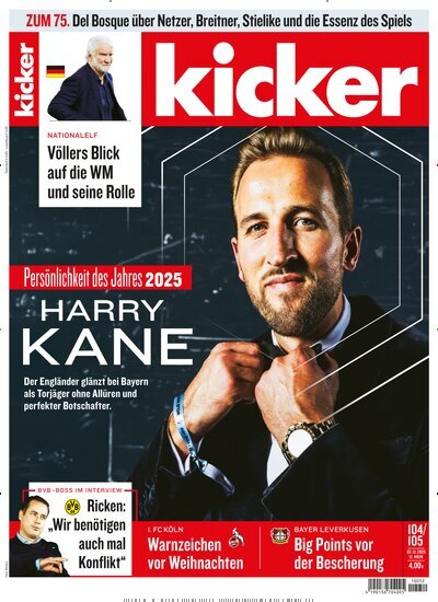 Titelbild der Ausgabe 104/2025 von kicker. Diese Zeitschrift und viele weitere Sportmagazine als Abo oder epaper bei United Kiosk online kaufen.