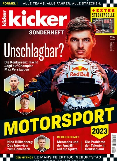 Titelbild der Ausgabe 1/2023 von kicker Formel 1 Sonderheft. Diese Zeitschrift und viele weitere Automagazine und Motorradzeitschriften als Abo oder epaper bei United Kiosk online kaufen.