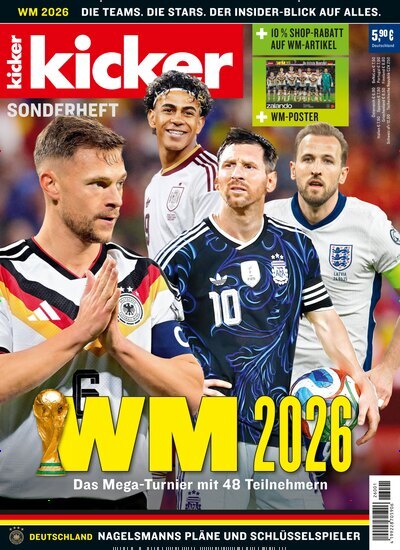 Titelbild der Ausgabe 1/2026 von kicker Sonderheft. Diese Zeitschrift und viele weitere Sportmagazine als Abo oder epaper bei United Kiosk online kaufen.
