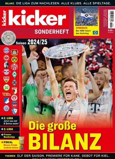 Titelbild der Ausgabe 1/2025 von Kicker Sonderheft Bundesliga. Diese Zeitschrift und viele weitere Sportmagazine als Abo oder epaper bei United Kiosk online kaufen.