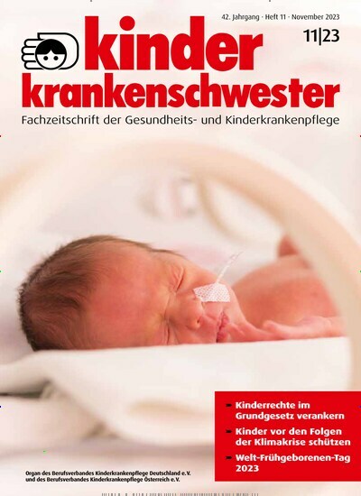 Titelbild der Ausgabe 11/2023 von Kinderkrankenschwester. Diese Zeitschrift und viele weitere Pflegezeitschriften und medizinische Fachzeitschriften als Abo oder epaper bei United Kiosk online kaufen.