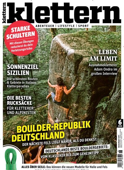 Titelbild der Ausgabe 6/2026 von klettern. Diese Zeitschrift und viele weitere Sportmagazine als Abo oder epaper bei United Kiosk online kaufen.