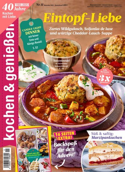 Titelbild der Ausgabe 11/2025 von kochen & genießen. Diese Zeitschrift und viele weitere Kochzeitschriften und Backzeitschriften als Abo oder epaper bei United Kiosk online kaufen.