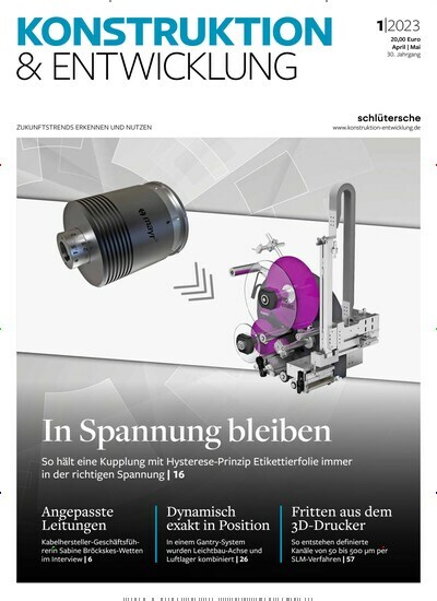 Titelbild der Ausgabe 1/2023 von Konstruktion & Entwicklung. Diese Zeitschrift und viele weitere Industriemagazine und Handwerkmagazine als Abo oder epaper bei United Kiosk online kaufen.