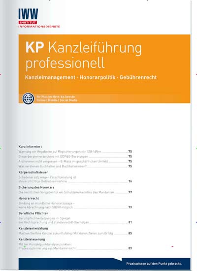 Titelbild der Ausgabe 4/2021 von KP Kanzleiführung professionell. Diese Zeitschrift und viele weitere Businessmagazine als Abo oder epaper bei United Kiosk online kaufen.