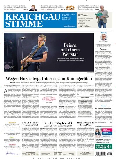 Titelbild der Ausgabe 147/2025 von Kraichgau Stimme. Diese Zeitschrift und viele weitere Zeitungsabos als Abo oder epaper bei United Kiosk online kaufen.
