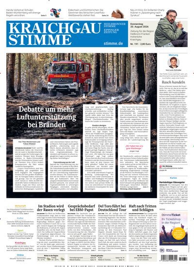 Titelbild der Ausgabe 191/2026 von Kraichgau Stimme. Diese Zeitschrift und viele weitere Zeitungsabos als Abo oder epaper bei United Kiosk online kaufen.