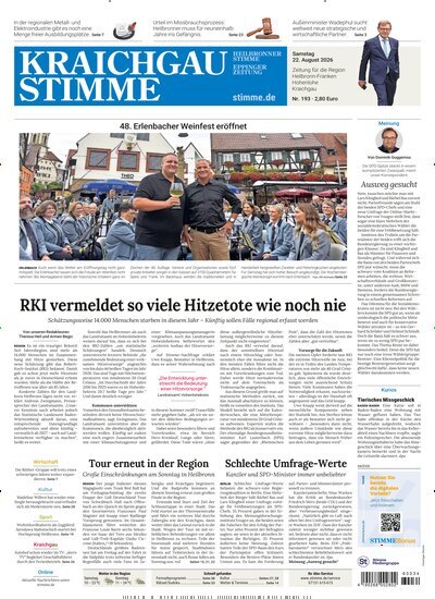 Titelbild der Ausgabe 193/2026 von Kraichgau Stimme. Diese Zeitschrift und viele weitere Zeitungsabos als Abo oder epaper bei United Kiosk online kaufen.