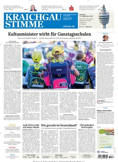 Titelbild der Ausgabe 211/2026 von Kraichgau Stimme. Diese Zeitschrift und viele weitere Zeitungsabos als Abo oder epaper bei United Kiosk online kaufen.