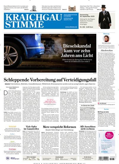 Titelbild der Ausgabe 216/2025 von Kraichgau Stimme. Diese Zeitschrift und viele weitere Zeitungsabos als Abo oder epaper bei United Kiosk online kaufen.