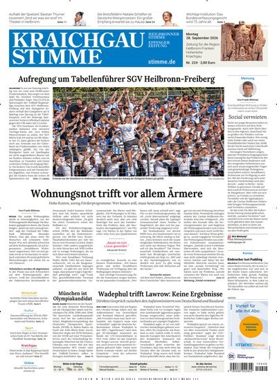 Titelbild der Ausgabe 224/2026 von Kraichgau Stimme. Diese Zeitschrift und viele weitere Zeitungsabos als Abo oder epaper bei United Kiosk online kaufen.