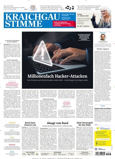 Titelbild der Ausgabe 245/2026 von Kraichgau Stimme. Diese Zeitschrift und viele weitere Zeitungsabos als Abo oder epaper bei United Kiosk online kaufen.