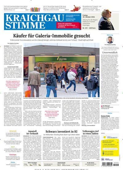 Titelbild der Ausgabe 251/2026 von Kraichgau Stimme. Diese Zeitschrift und viele weitere Zeitungsabos als Abo oder epaper bei United Kiosk online kaufen.