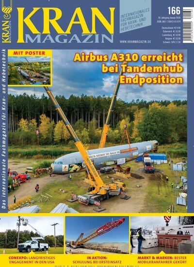 Titelbild der Ausgabe 166/2026 von Kran Magazin. Diese Zeitschrift und viele weitere Automagazine und Motorradzeitschriften als Abo oder epaper bei United Kiosk online kaufen.