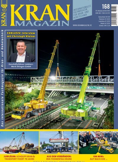 Titelbild der Ausgabe 168/2026 von Kran Magazin. Diese Zeitschrift und viele weitere Automagazine und Motorradzeitschriften als Abo oder epaper bei United Kiosk online kaufen.
