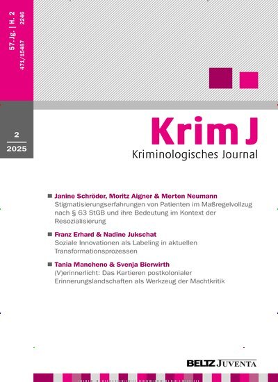 Titelbild der Ausgabe 2/2025 von KrimJ Kriminologisches Journal. Diese Zeitschrift und viele weitere Jurazeitschriften und Zeitschriften für Verwaltung als Abo oder epaper bei United Kiosk online kaufen.