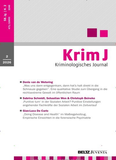 Titelbild der Ausgabe 2/2026 von KrimJ Kriminologisches Journal. Diese Zeitschrift und viele weitere Jurazeitschriften und Zeitschriften für Verwaltung als Abo oder epaper bei United Kiosk online kaufen.