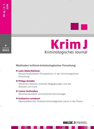 Titelbild der Ausgabe 4/2023 von KrimJ Kriminologisches Journal. Diese Zeitschrift und viele weitere Jurazeitschriften und Zeitschriften für Verwaltung als Abo oder epaper bei United Kiosk online kaufen.