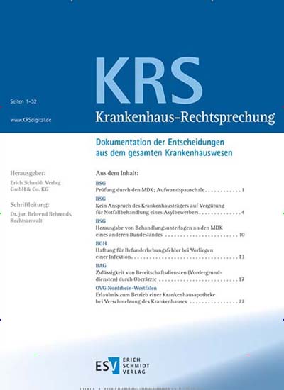 Titelbild der Ausgabe 1/2020 von KRS - Krankenhaus-Rechtsprechung. Diese Zeitschrift und viele weitere Pflegezeitschriften und medizinische Fachzeitschriften als Abo oder epaper bei United Kiosk online kaufen.