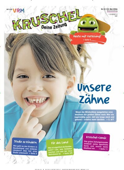 Titelbild der Ausgabe 21/2026 von Kruschel - Deine Zeitung. Diese Zeitschrift und viele weitere Jugendzeitschriften und Kinderzeitschriften als Abo oder epaper bei United Kiosk online kaufen.