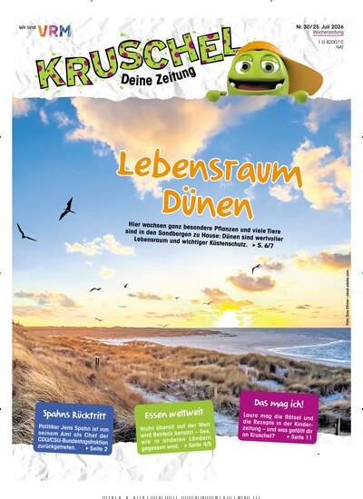 Titelbild der Ausgabe 30/2026 von Kruschel - Deine Zeitung. Diese Zeitschrift und viele weitere Jugendzeitschriften und Kinderzeitschriften als Abo oder epaper bei United Kiosk online kaufen.