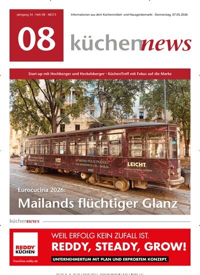 Titelbild der Ausgabe 8/2026 von KüchenNews. Diese Zeitschrift und viele weitere Architekturzeitschriften und Bauzeitschriften als Abo oder epaper bei United Kiosk online kaufen.