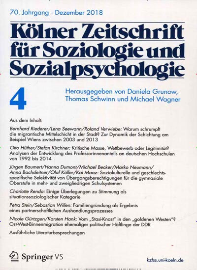KZfSS Kölner Zeitschrift für Soziologie und Sozialpsychologie aktuelles Titelbild Ausgabe 4/2019 Aktuelles Titelbild von KZfSS Kölner Zeitschrift für Soziologie und Sozialpsychologie. In der Ausgabe 4/2019 geht es um die Themen: Einige Überlegungen zu Stimmung als situationssoziologischer Kategorie. Lesen Sie gerne Zeitschriften für Pädagogik? Dann empfehlen wir Ihnen KZfSS Kölner Zeitschrift für Soziologie und Sozialpsychologie als Abo oder Geschenkabo.