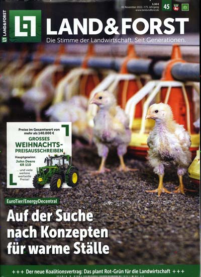 Titelbild der Ausgabe 45/2022 von Land & Forst. Diese Zeitschrift und viele weitere Naturzeitschriften, Landwirtschaftszeitungen und Umweltmagazine als Abo oder epaper bei United Kiosk online kaufen.